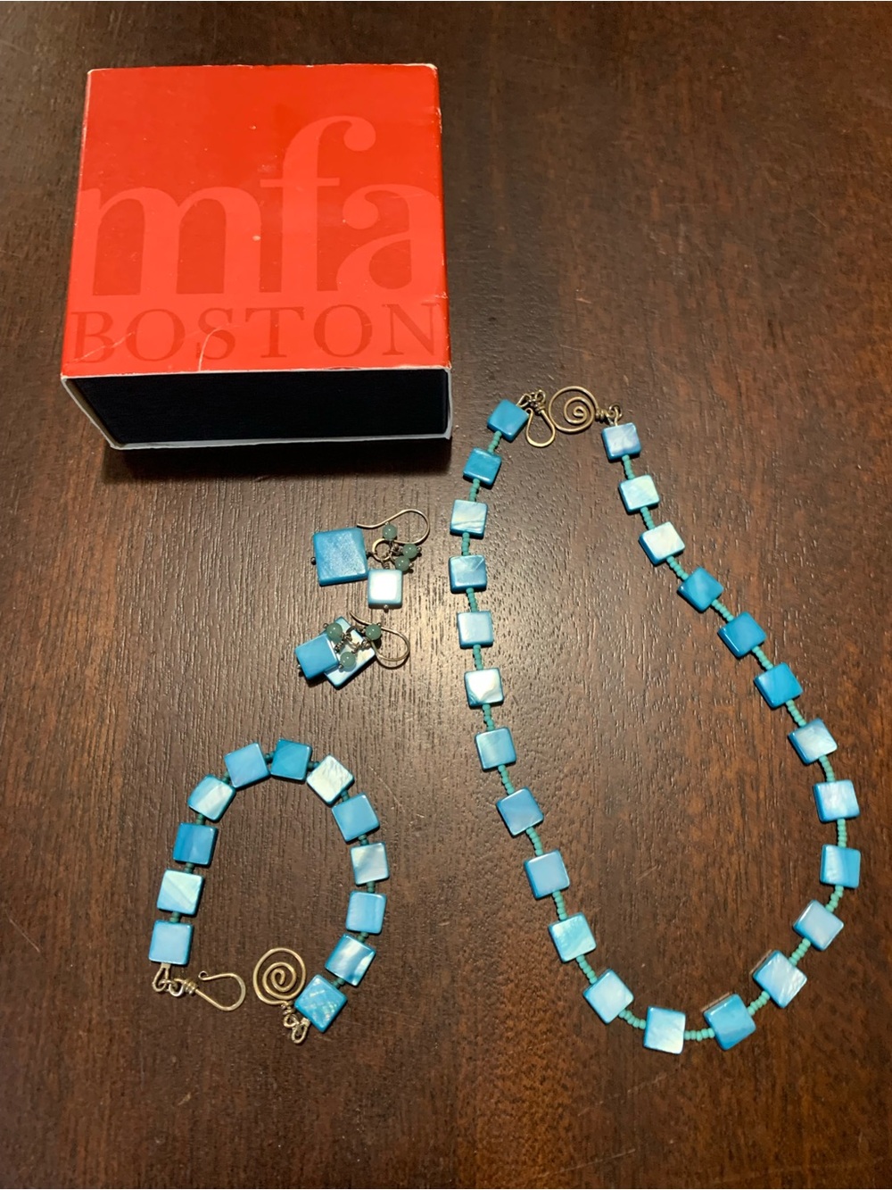 Mfa Boston Turquoise Square Bead Necklace, Bracelet & Earring Set